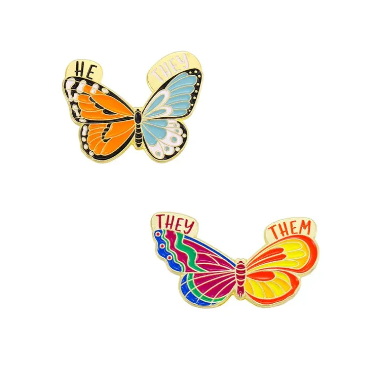Pronoun Butterfly Enamel Pins