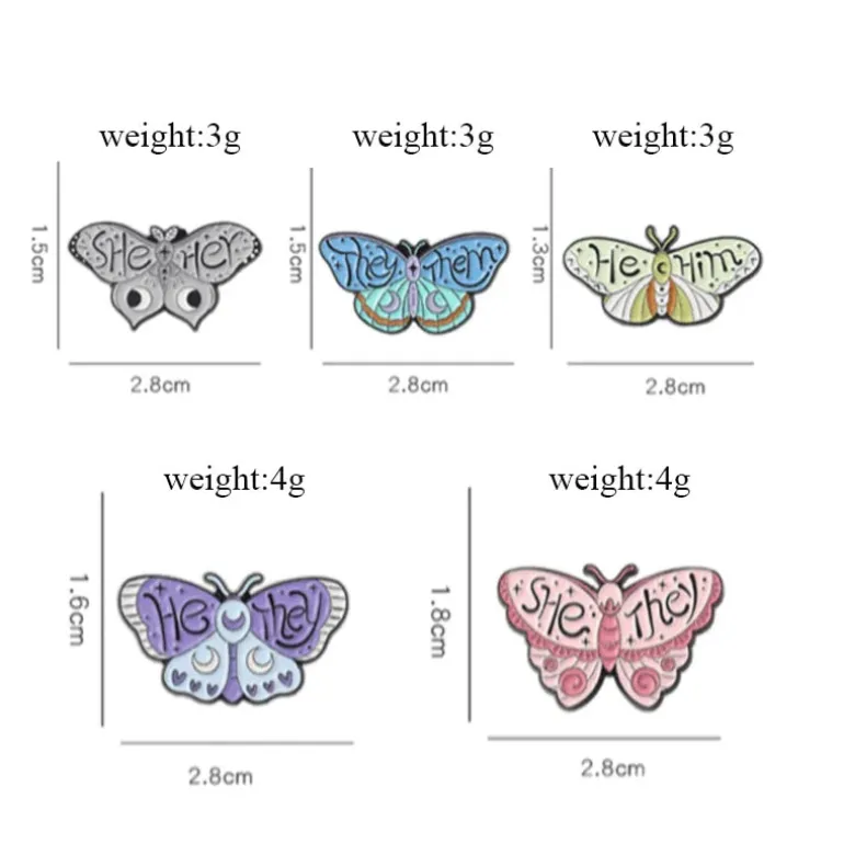 Pronoun Butterfly Enamel Pins
