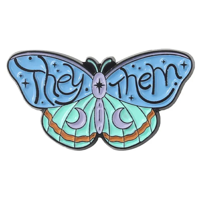 Pronoun Butterfly Enamel Pins