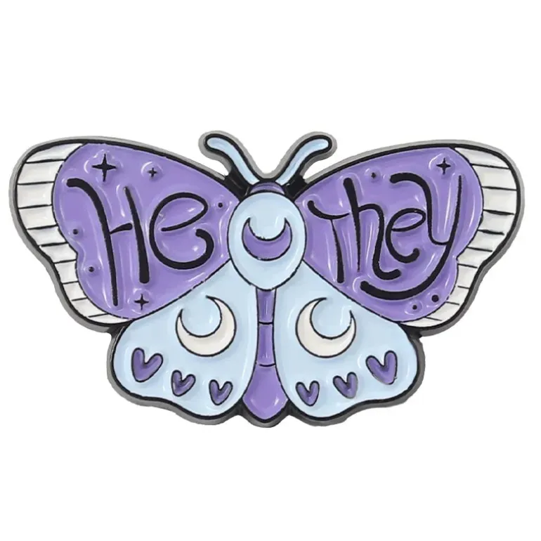 Pronoun Butterfly Enamel Pins
