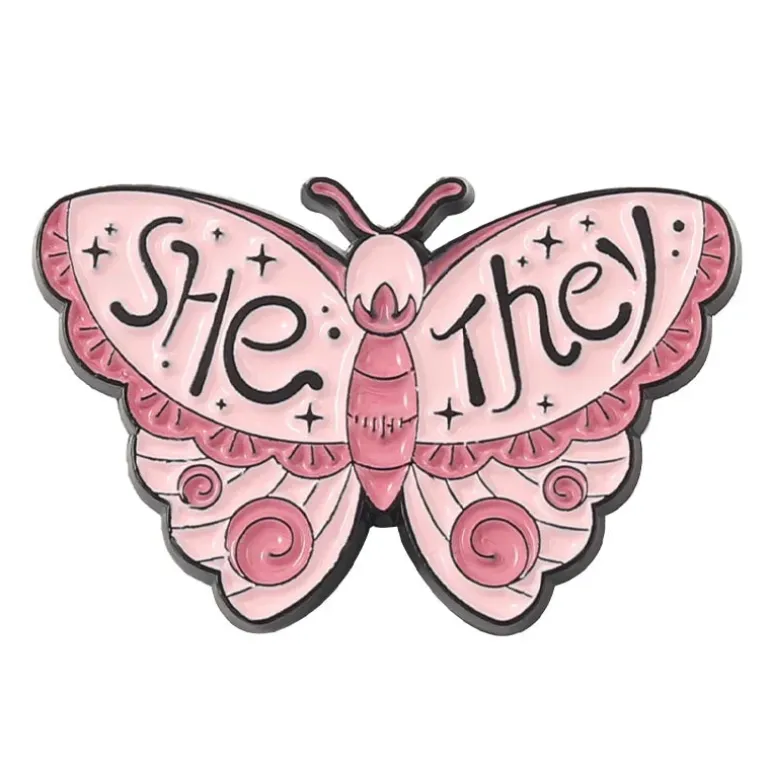 Pronoun Butterfly Enamel Pins