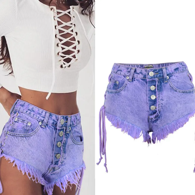 Purple Corset Jean Shorts