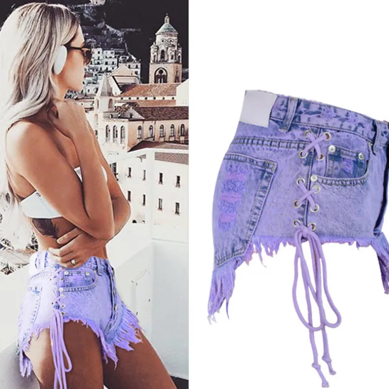 Purple Corset Jean Shorts