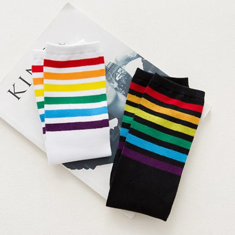 Rainbow Striped Pride Knee Socks