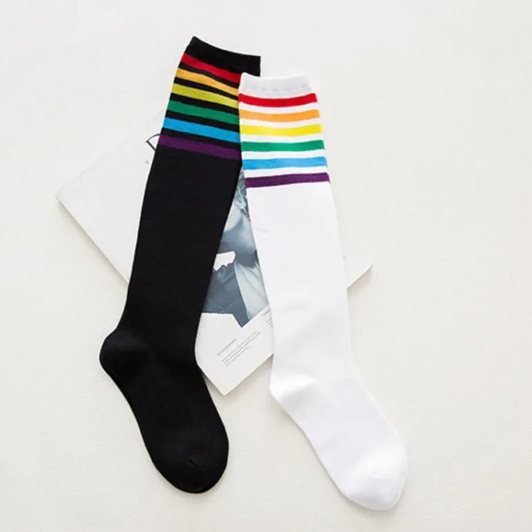 Rainbow Striped Pride Knee Socks