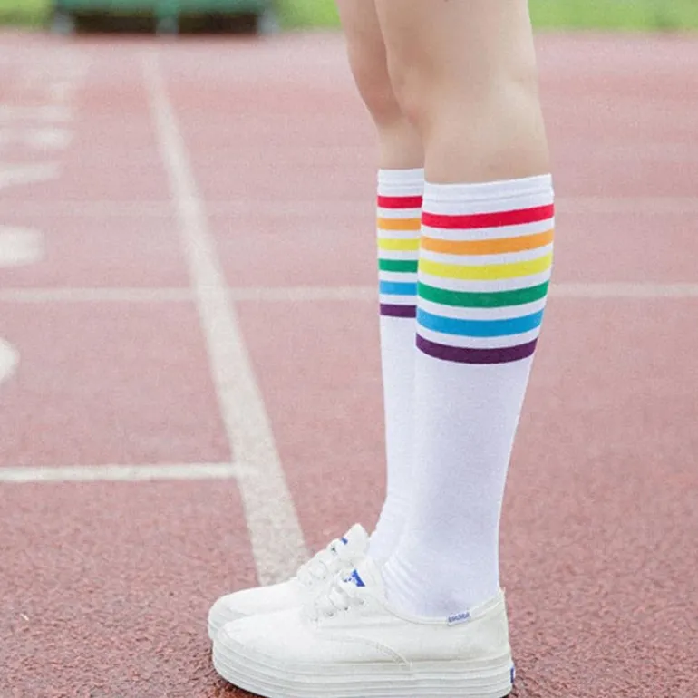 Rainbow Striped Pride Knee Socks