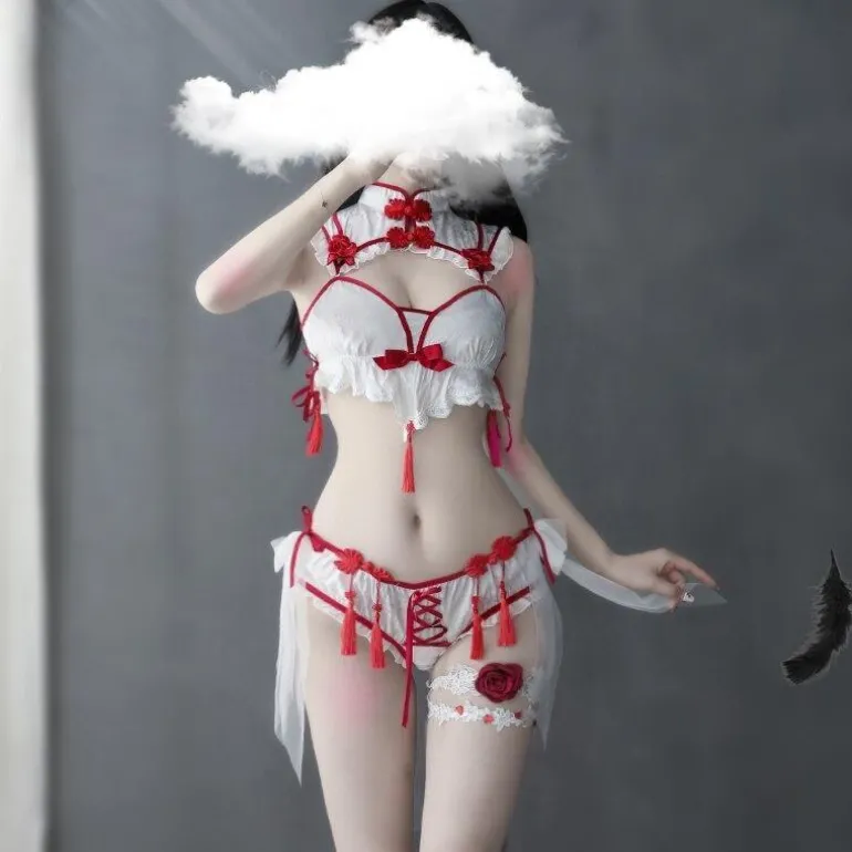 Red Black Cheongsam Lingerie Set
