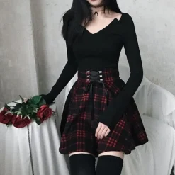 Red Plaid Skirt (Up to 4XL)