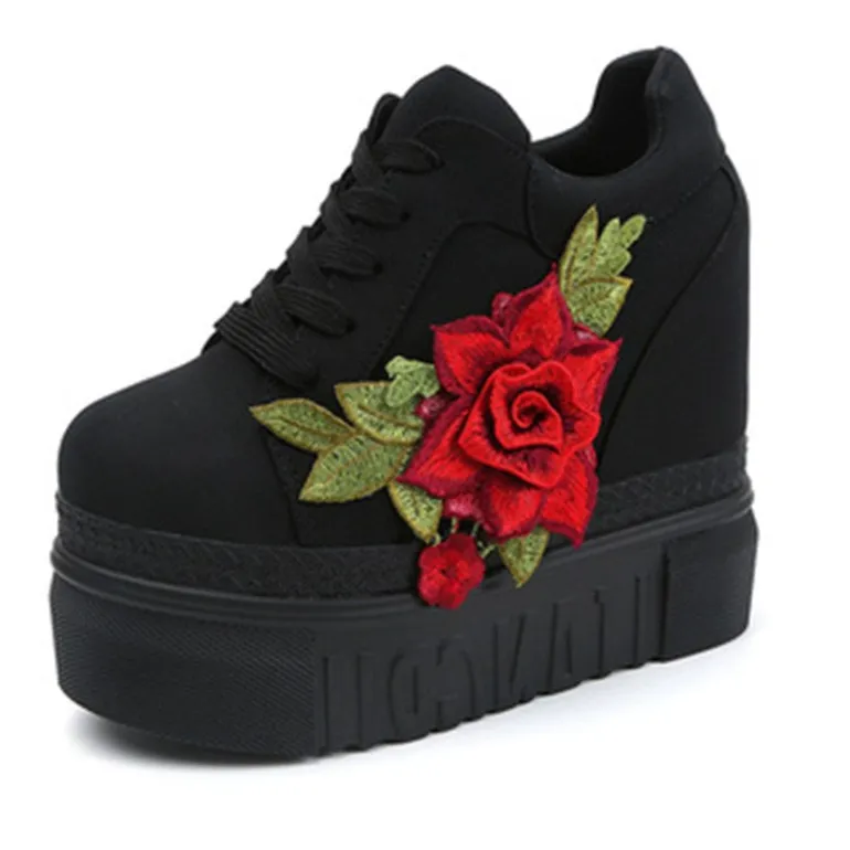 Red Rose Wedge Sneakers