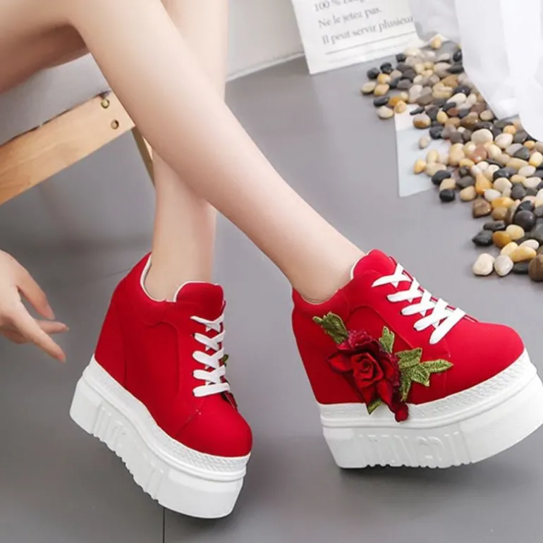 Red Rose Wedge Sneakers