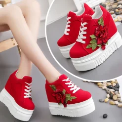 Red Rose Wedge Sneakers