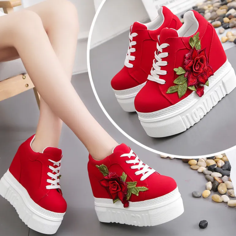 Red Rose Wedge Sneakers