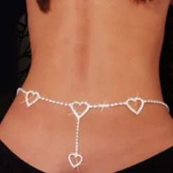 Rhinestone Heart Chain Belt