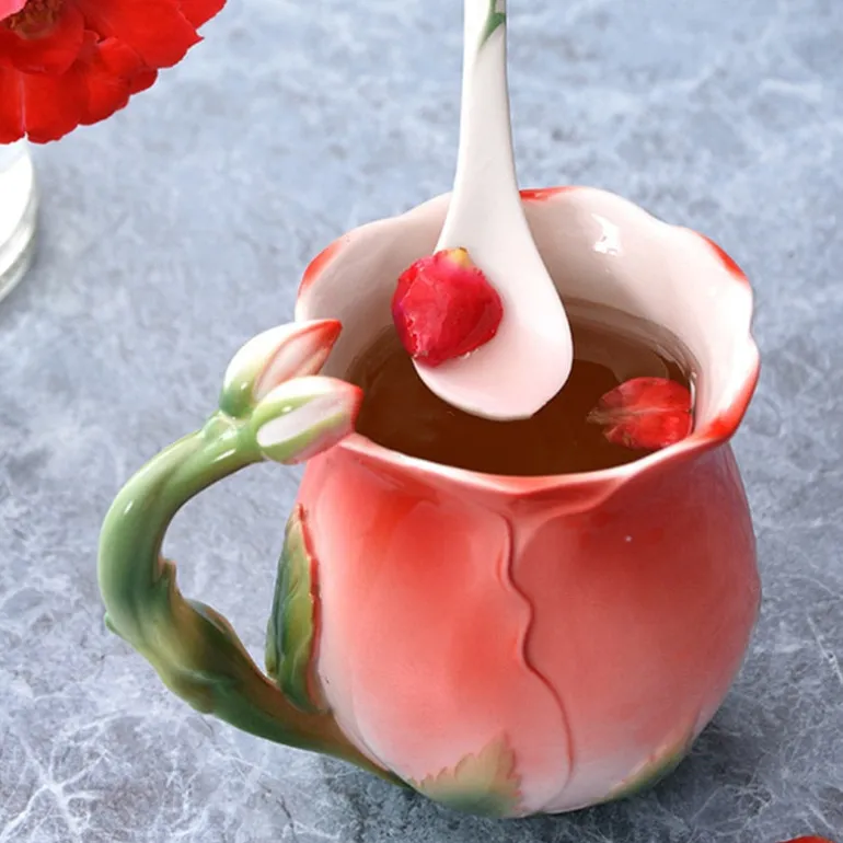 Rose Petal Ceramic Coffee Cup