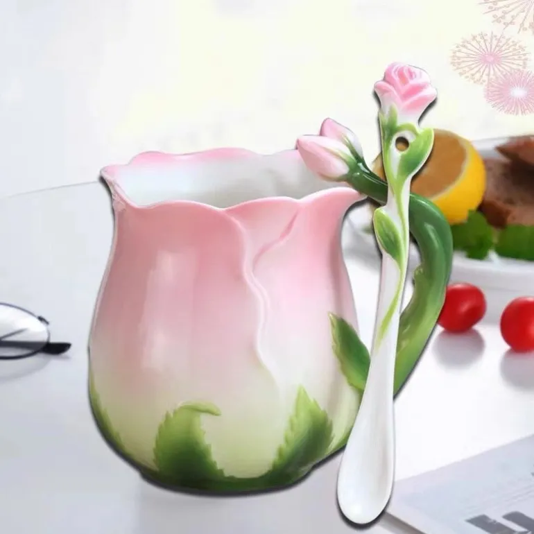 Rose Petal Ceramic Coffee Cup