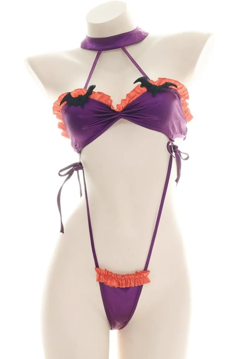 Ruffled Bat Halloween Monokini Set