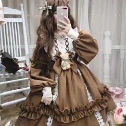 Ruffled Brown Academia Dress