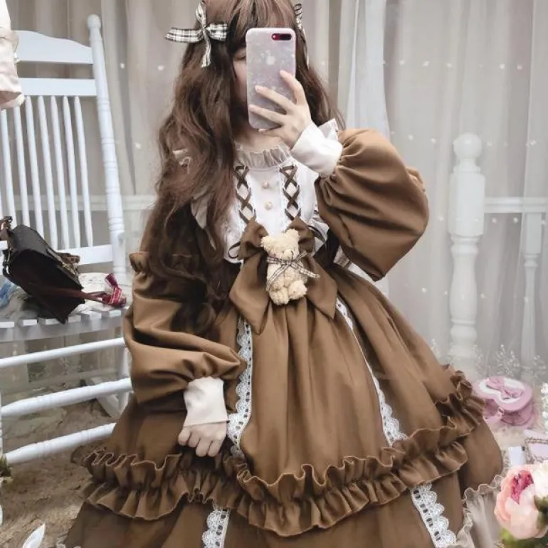 Ruffled Brown Academia Dress