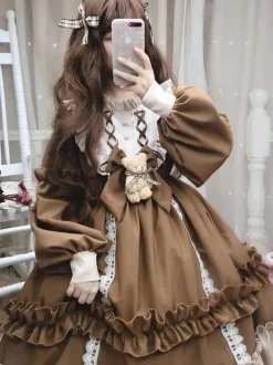 Ruffled Brown Academia Dress