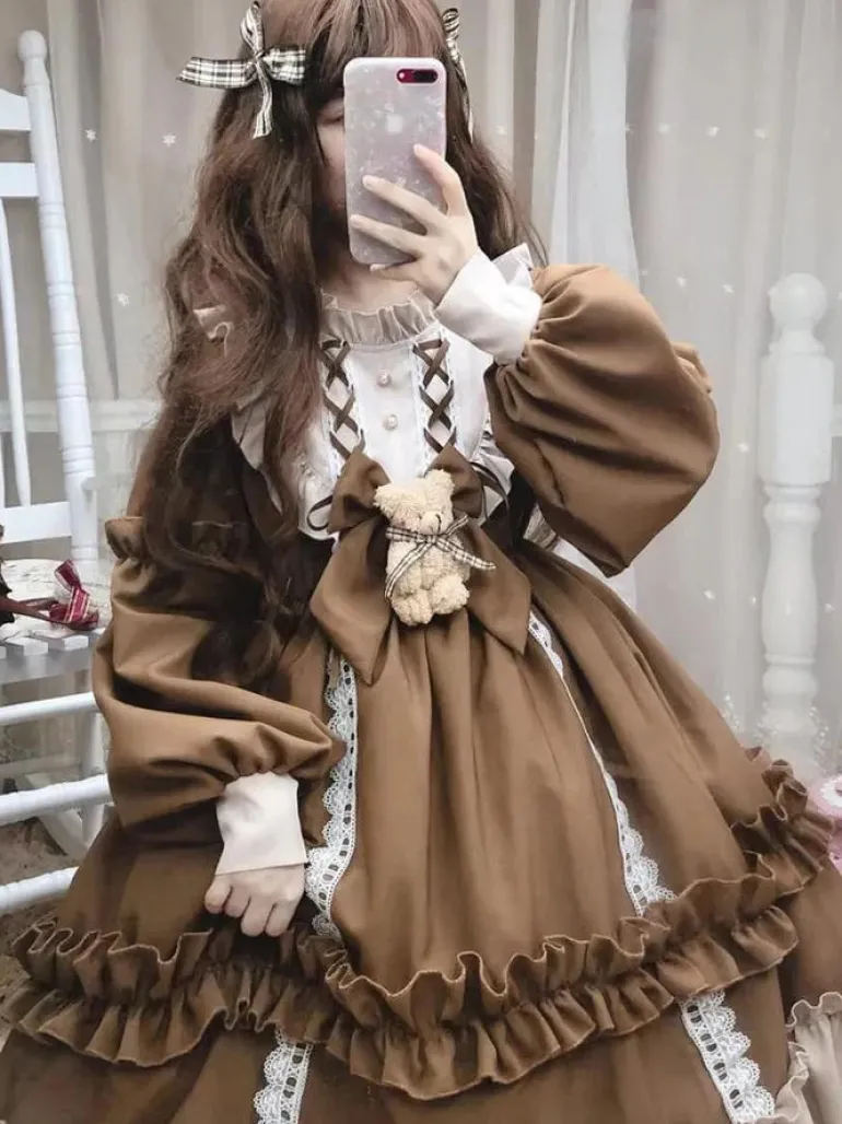 Ruffled Brown Academia Dress