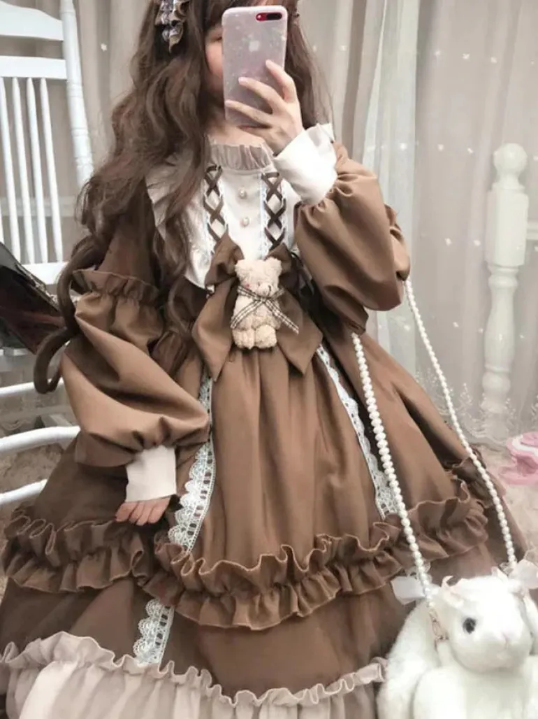 Ruffled Brown Academia Dress