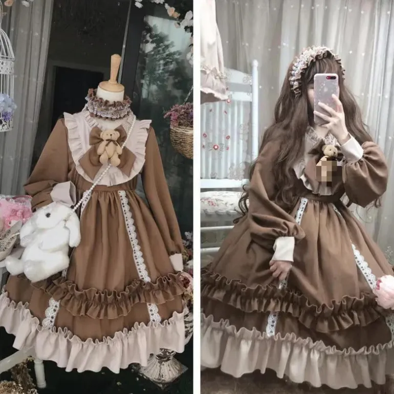 Ruffled Brown Academia Dress