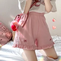 Ruffled Pink Bow High Waist Shorts