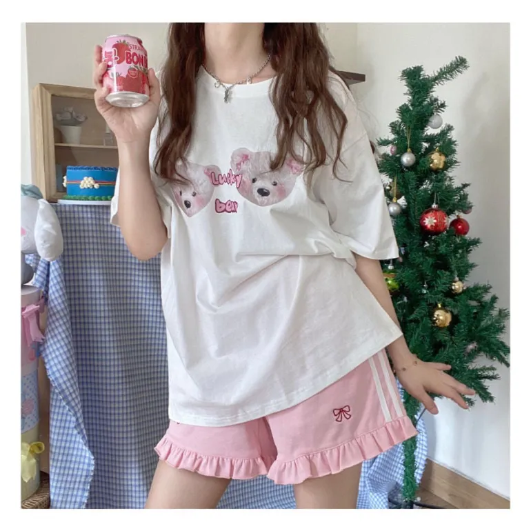 Ruffled Pink Bow High Waist Shorts