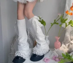 Ruffled White Lace Leg Warmers