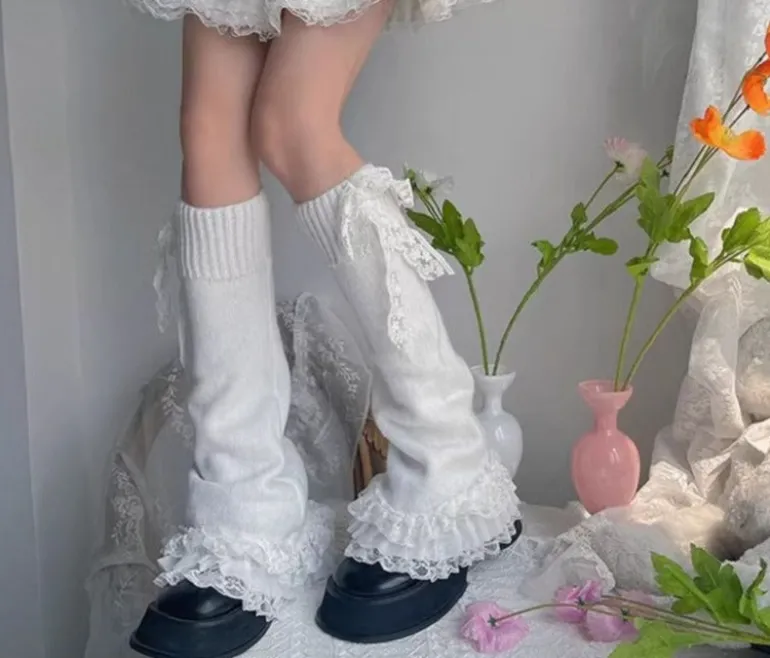 Ruffled White Lace Leg Warmers