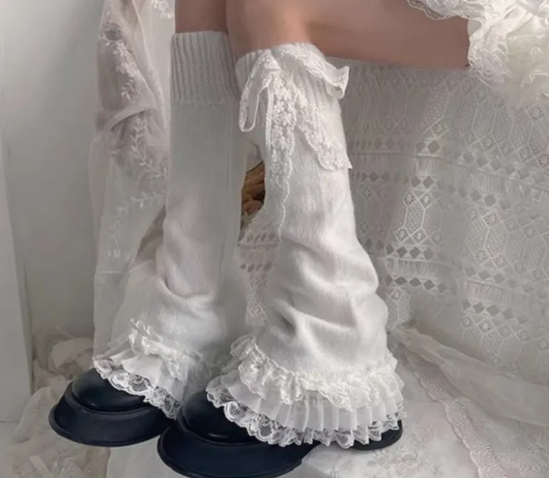 Ruffled White Lace Leg Warmers