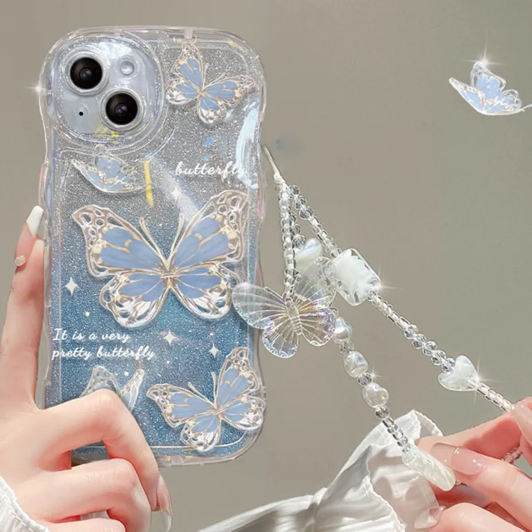 Shimmering Butterfly iPhone Case & Chain