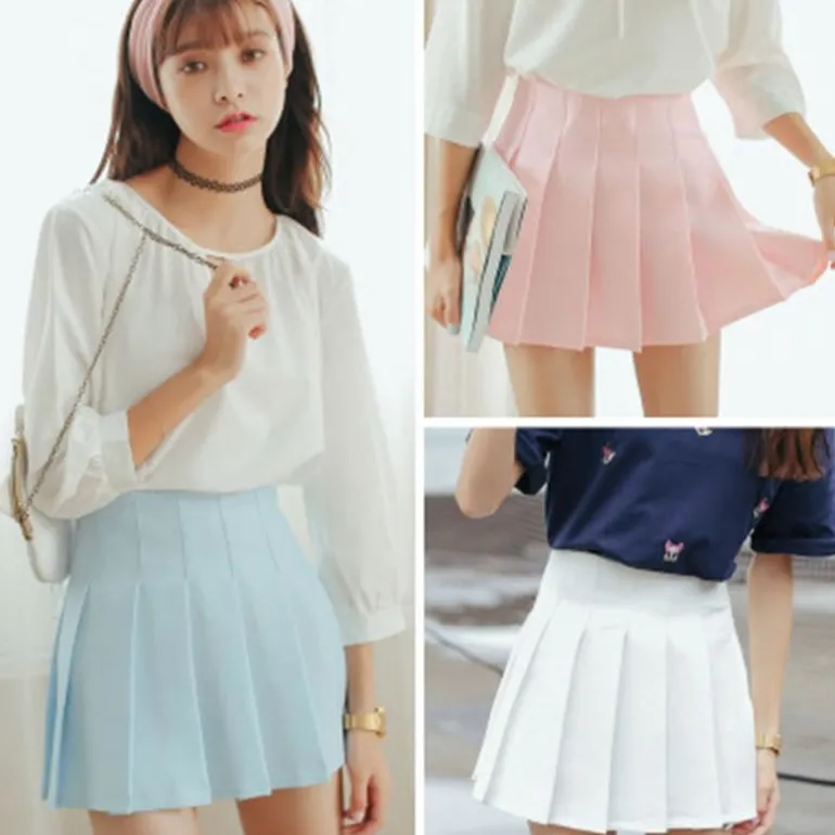 Solid Color Pleated Skirt