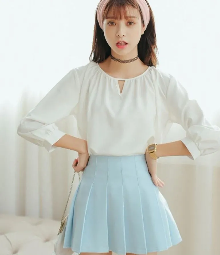 Solid Color Pleated Skirt