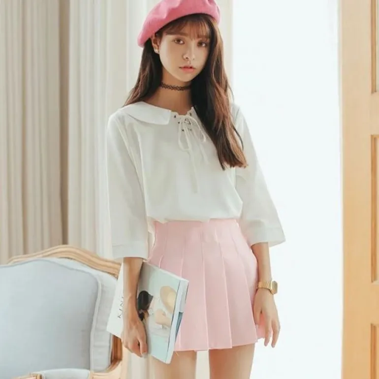 Solid Color Pleated Skirt
