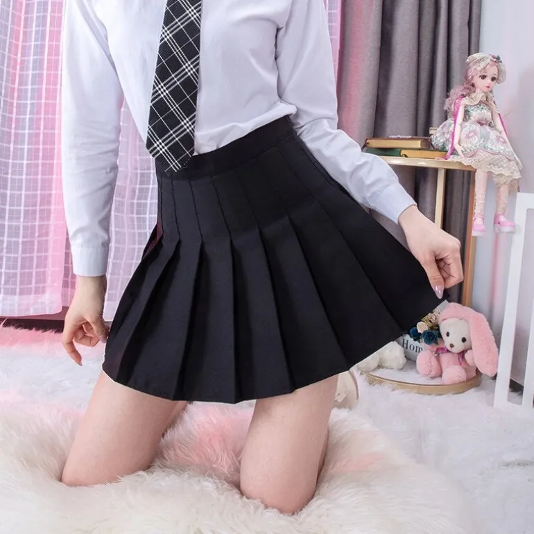 Solid Color Pleated Skirt