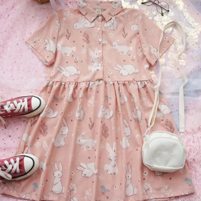 Spring Bunny School Girl Dress
