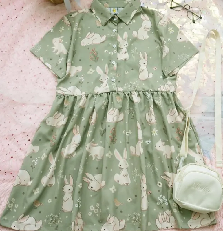 Spring Bunny School Girl Dress