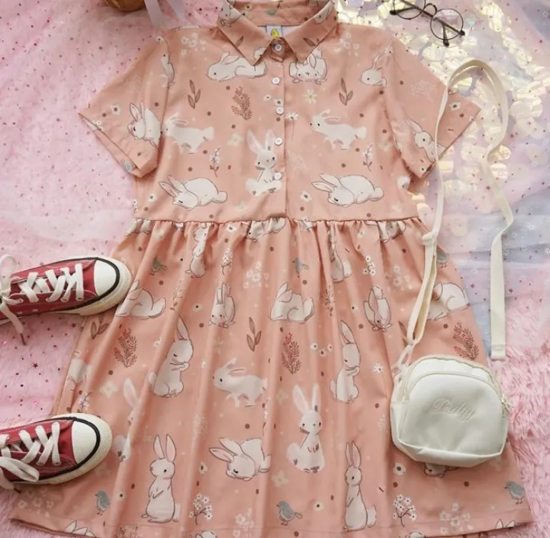 Spring Bunny School Girl Dress