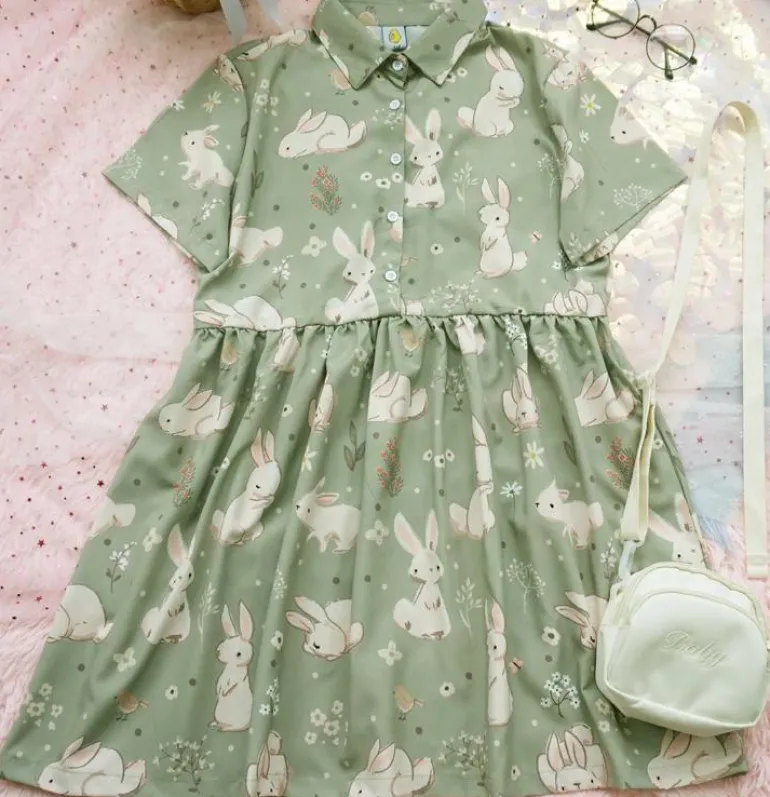 Spring Bunny School Girl Dress