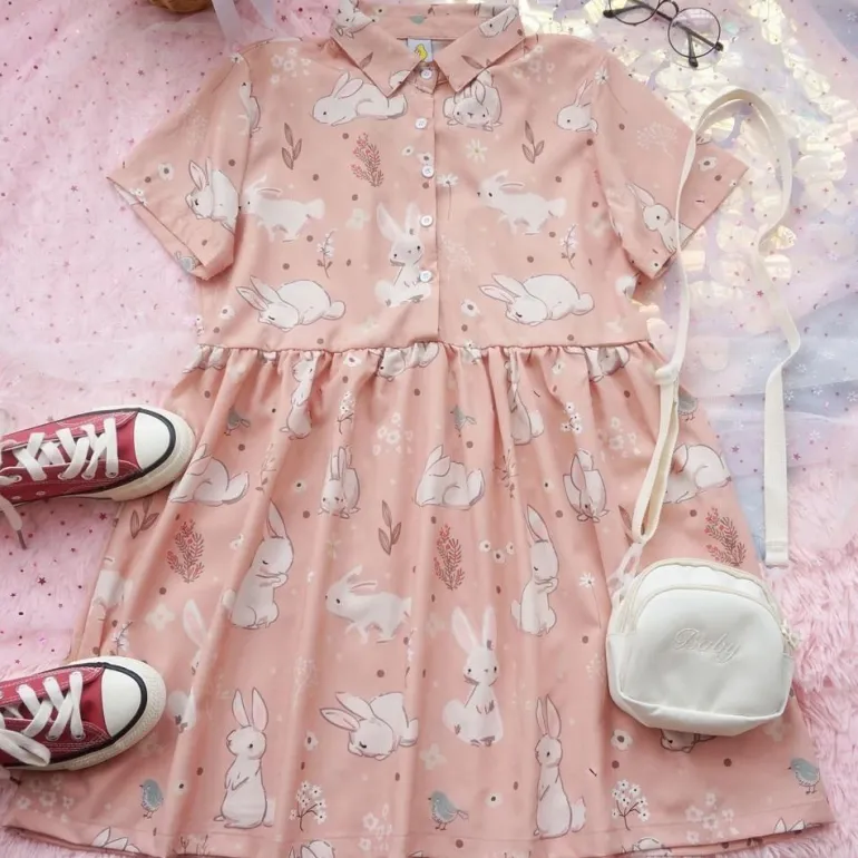 Spring Bunny School Girl Dress