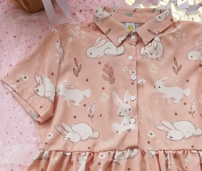 Spring Bunny School Girl Dress