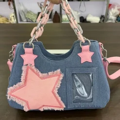 Starry Denim Shoulder Handbag