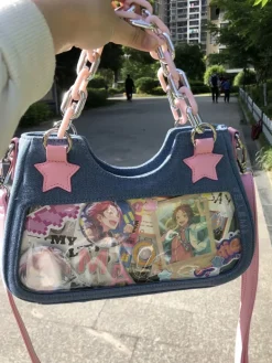 Starry Denim Shoulder Handbag