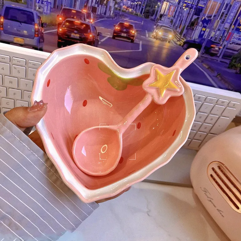 Strawberry Heart Cereal Bowl & Spoon