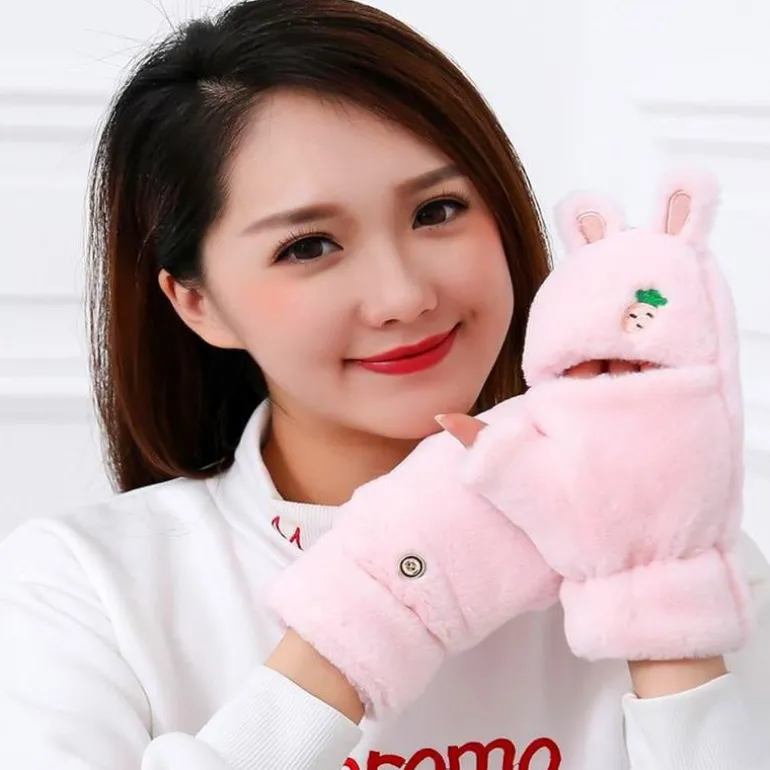 Strawbunny Plush Mittens