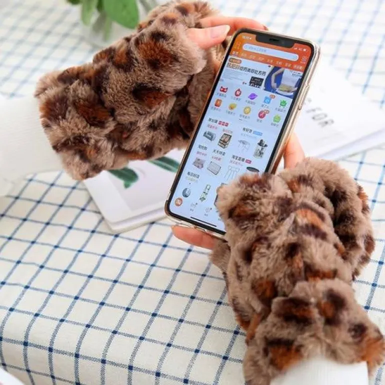 Strawbunny Plush Mittens