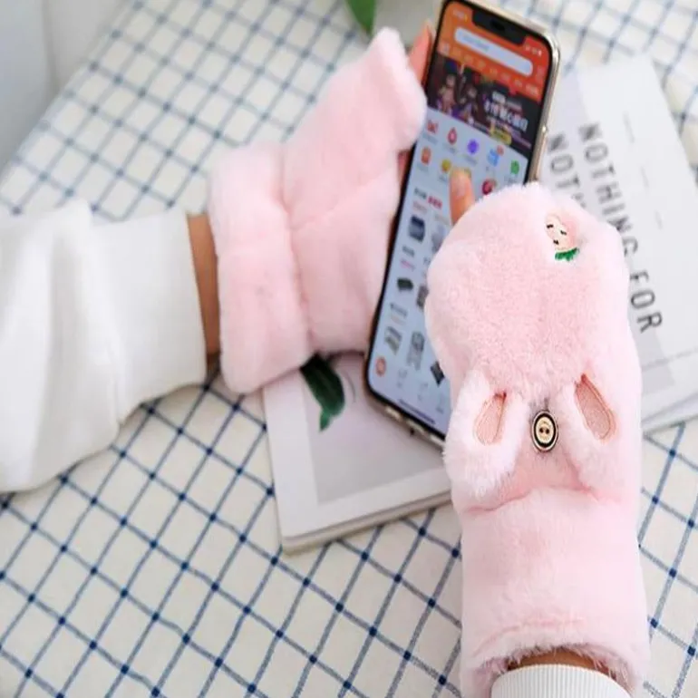 Strawbunny Plush Mittens