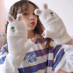 Strawbunny Plush Mittens