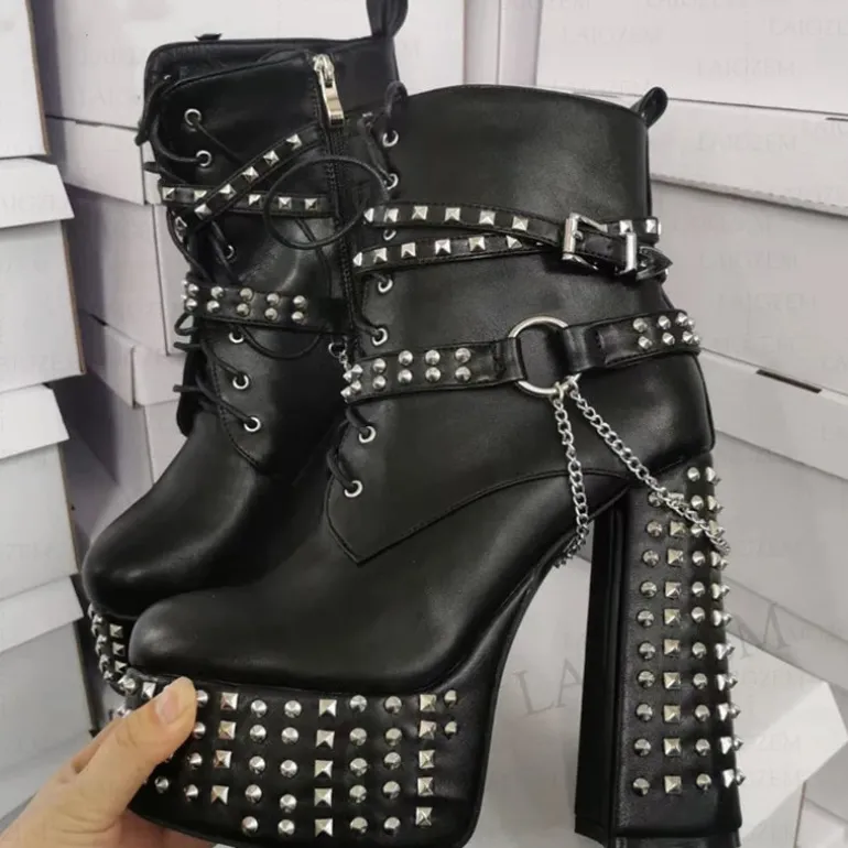 Stud & Chain Moto Boots